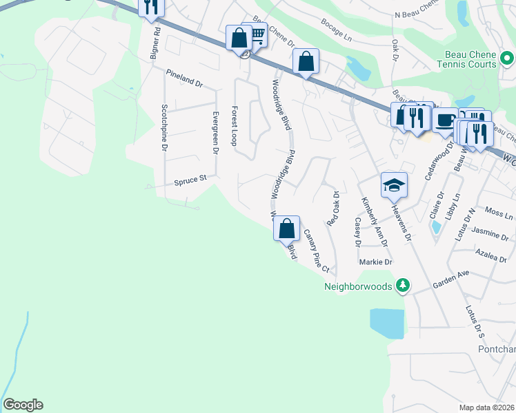 map of restaurants, bars, coffee shops, grocery stores, and more near 609 Holm Oak Lane in Mandeville