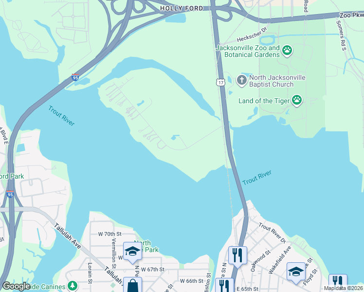 map of restaurants, bars, coffee shops, grocery stores, and more near 8125 Broward Cove Road in Jacksonville