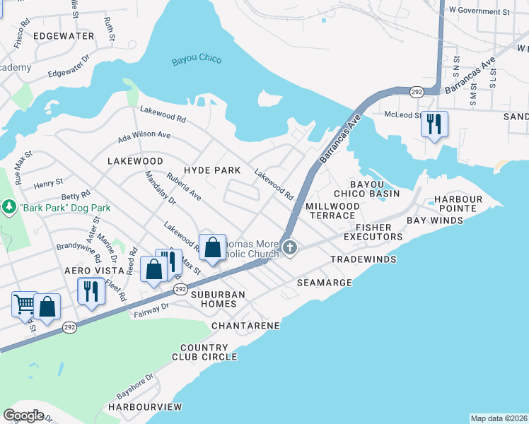 map of restaurants, bars, coffee shops, grocery stores, and more near 280 Seamarge Lane in Pensacola