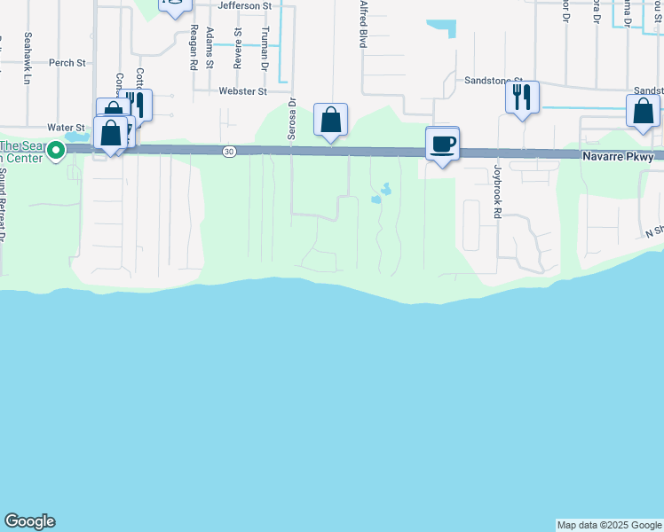 map of restaurants, bars, coffee shops, grocery stores, and more near 1713 Turkey Oak Drive in Navarre