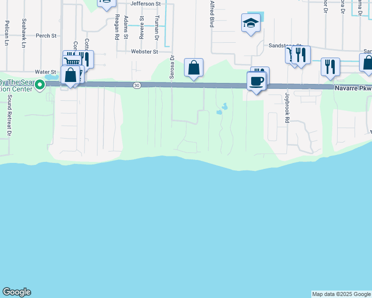 map of restaurants, bars, coffee shops, grocery stores, and more near 1730 Turkey Oak Drive in Gulf Breeze