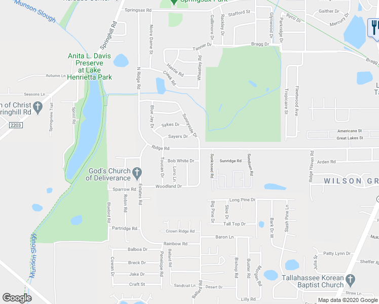 map of restaurants, bars, coffee shops, grocery stores, and more near 909 Ridge Road in Tallahassee