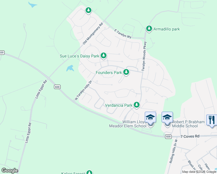 map of restaurants, bars, coffee shops, grocery stores, and more near 318 South Cadence Hills Loop in Willis