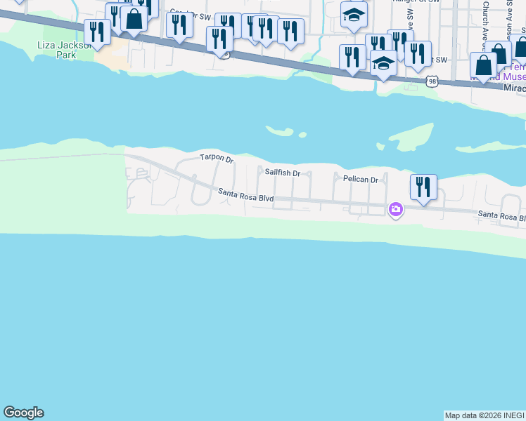 map of restaurants, bars, coffee shops, grocery stores, and more near 790 Santa Rosa Boulevard in Fort Walton Beach