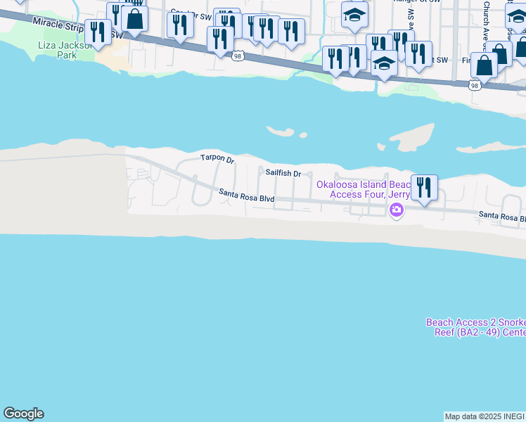 map of restaurants, bars, coffee shops, grocery stores, and more near 790 Santa Rosa Boulevard in Fort Walton Beach