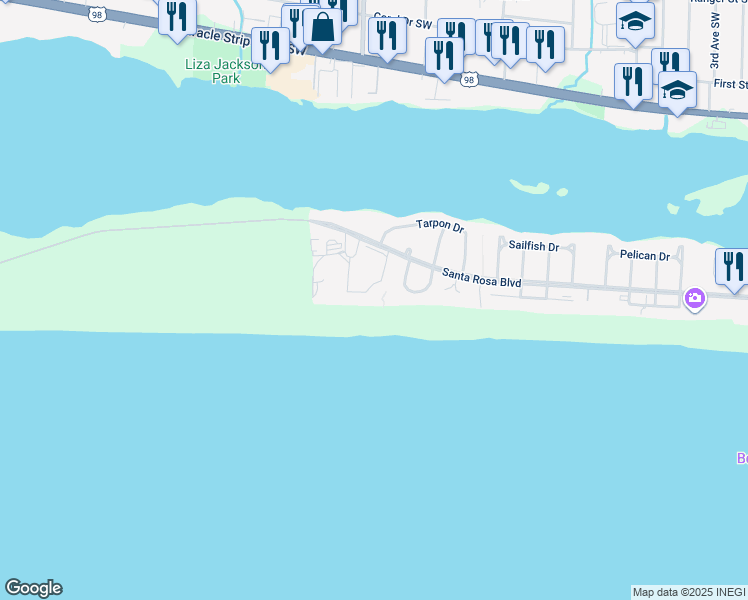 map of restaurants, bars, coffee shops, grocery stores, and more near 926a Whelk Court in Okaloosa Island