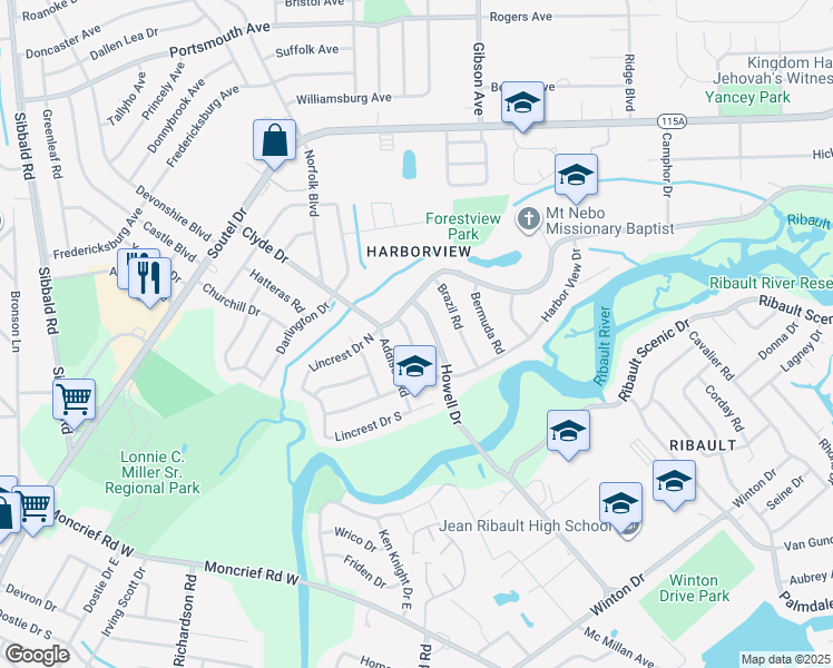 map of restaurants, bars, coffee shops, grocery stores, and more near 8603 Oak Leaf Road in Jacksonville
