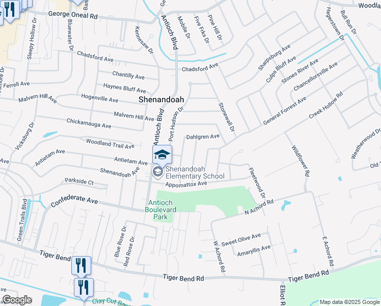 map of restaurants, bars, coffee shops, grocery stores, and more near 5839 Frederick Drive in Baton Rouge