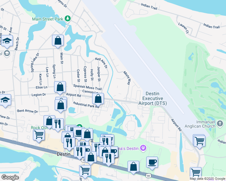 map of restaurants, bars, coffee shops, grocery stores, and more near 955 Airport Road in Destin