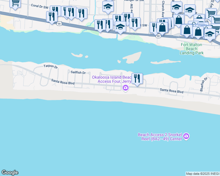 map of restaurants, bars, coffee shops, grocery stores, and more near 683 Nautilus Court in Fort Walton Beach