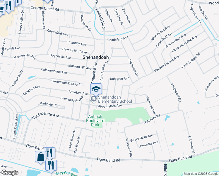 map of restaurants, bars, coffee shops, grocery stores, and more near 5839 Frederick Drive in Baton Rouge