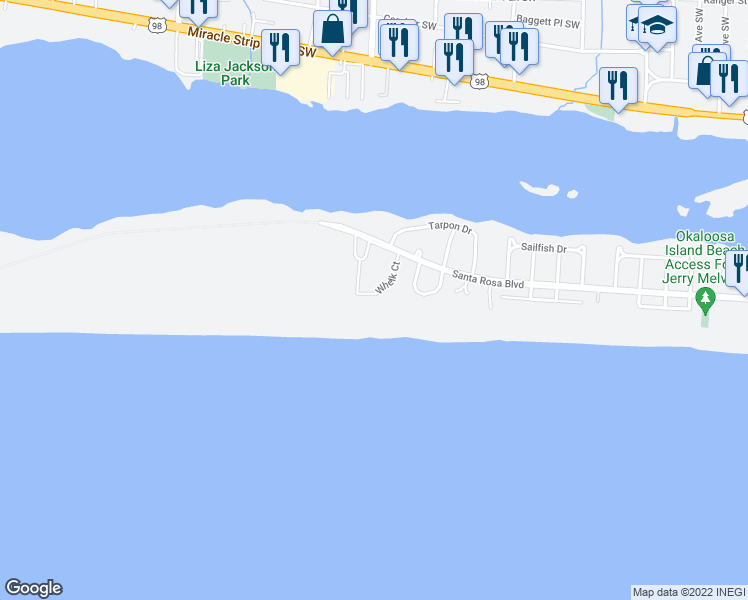 map of restaurants, bars, coffee shops, grocery stores, and more near 926a Whelk Court in Okaloosa Island