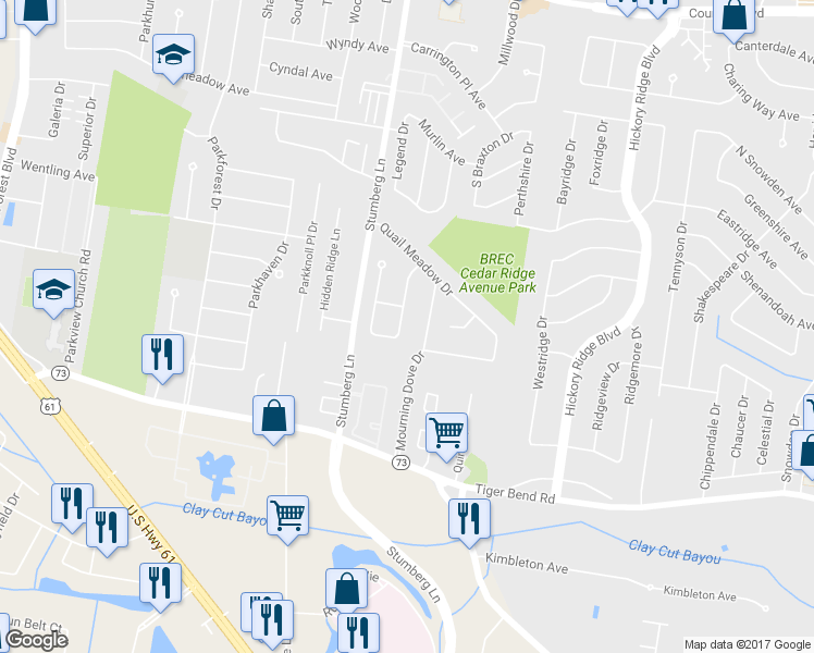 map of restaurants, bars, coffee shops, grocery stores, and more near 5937 Golden Pheasant Court in Baton Rouge