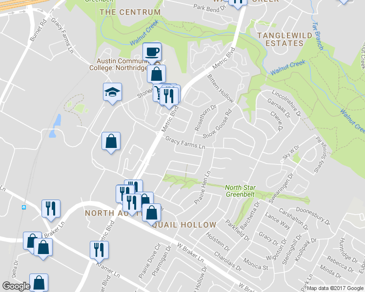 map of restaurants, bars, coffee shops, grocery stores, and more near 1907 Gracy Farms Lane in Austin
