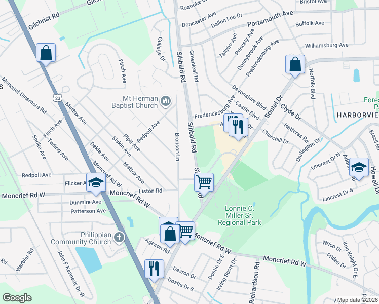 map of restaurants, bars, coffee shops, grocery stores, and more near 8690 Sibbald Road in Jacksonville