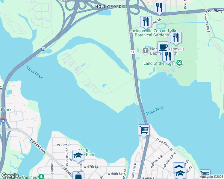 map of restaurants, bars, coffee shops, grocery stores, and more near 8125 Broward Cove Road in Jacksonville