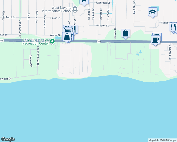 map of restaurants, bars, coffee shops, grocery stores, and more near 7060 Shellfish Court in Navarre