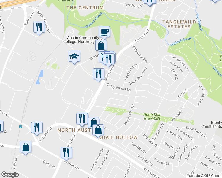 map of restaurants, bars, coffee shops, grocery stores, and more near 1913 Prairie Knoll Court in Austin