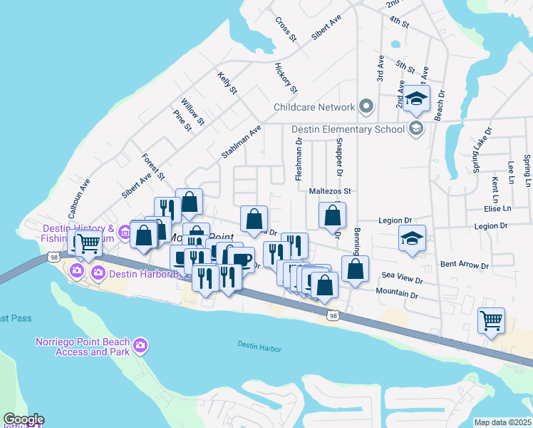 map of restaurants, bars, coffee shops, grocery stores, and more near 12 Rue D Etretat in Destin