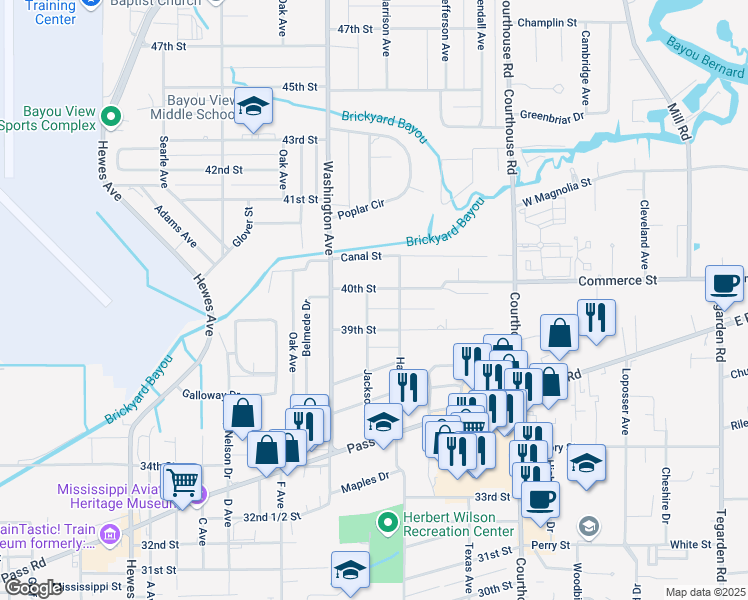map of restaurants, bars, coffee shops, grocery stores, and more near 37 40th Street in Gulfport