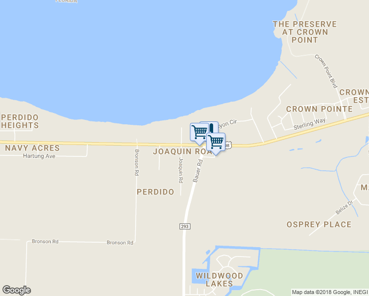 map of restaurants, bars, coffee shops, grocery stores, and more near 1008 Joaquin Road in Pensacola