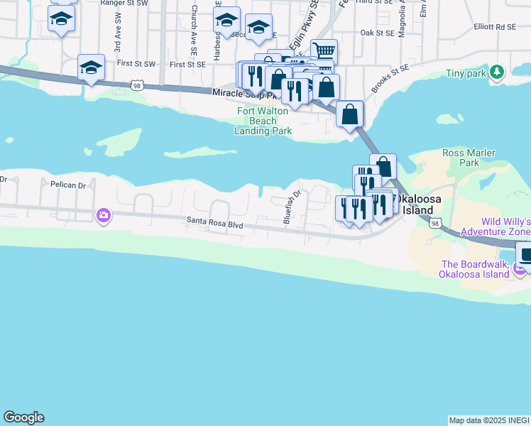 map of restaurants, bars, coffee shops, grocery stores, and more near 354 Billfish Avenue in Fort Walton Beach