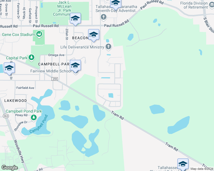 map of restaurants, bars, coffee shops, grocery stores, and more near 508 Brooke Hampton Drive in Tallahassee