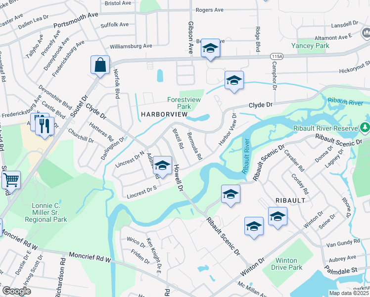 map of restaurants, bars, coffee shops, grocery stores, and more near 8545 Brazil Road in Jacksonville