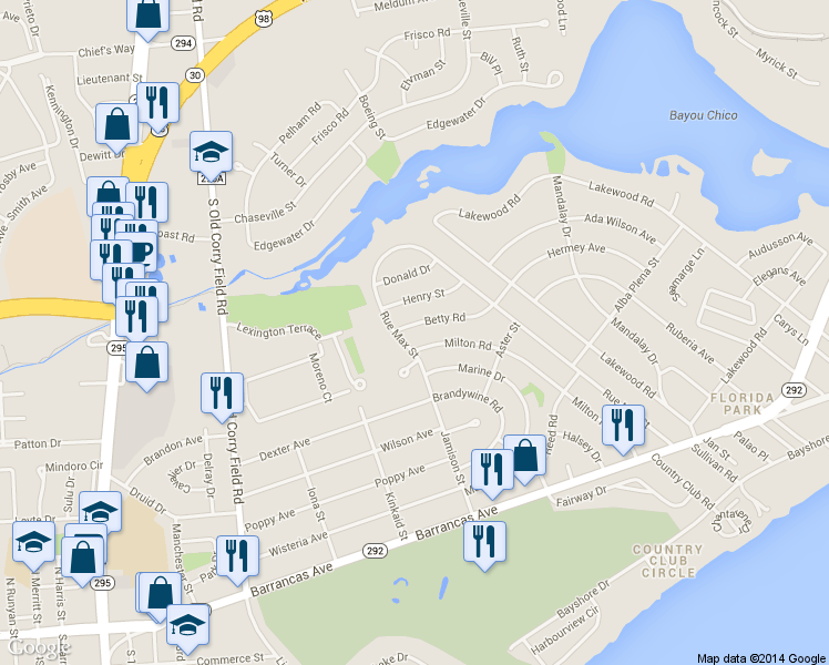 map of restaurants, bars, coffee shops, grocery stores, and more near 229 Betty Road in Pensacola
