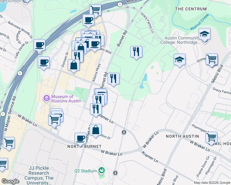 map of restaurants, bars, coffee shops, grocery stores, and more near 2700 Esperanza Crossing in Austin