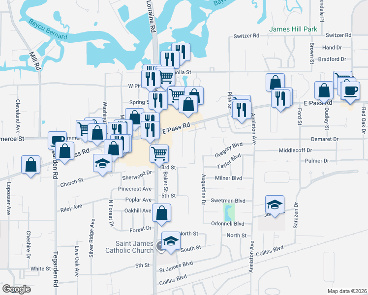 map of restaurants, bars, coffee shops, grocery stores, and more near 809 Hubert Avenue in Gulfport