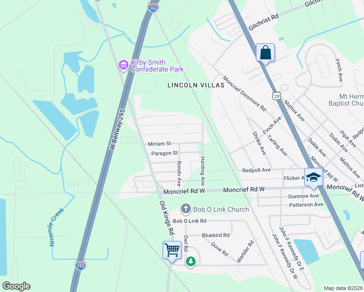 map of restaurants, bars, coffee shops, grocery stores, and more near 8015 Rondo Avenue in Jacksonville