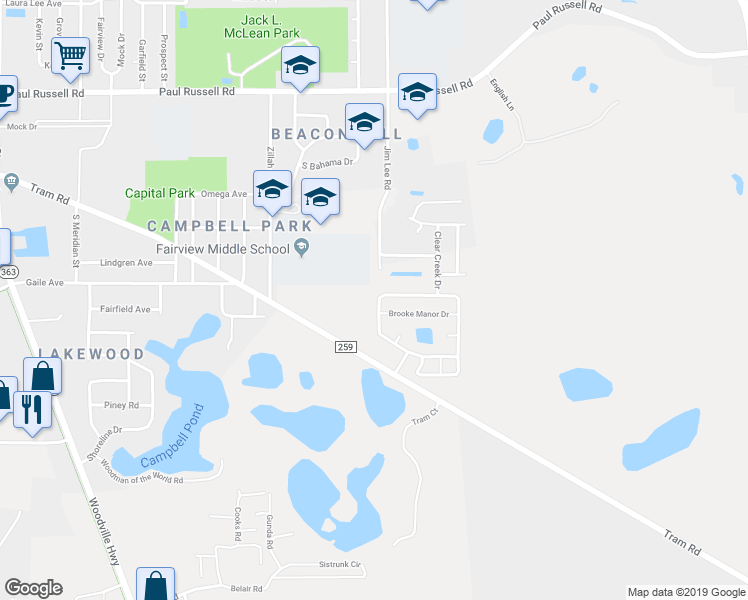 map of restaurants, bars, coffee shops, grocery stores, and more near 475 Brooke Hampton Drive in Tallahassee