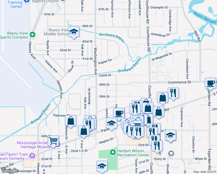 map of restaurants, bars, coffee shops, grocery stores, and more near 37 40th Street in Gulfport
