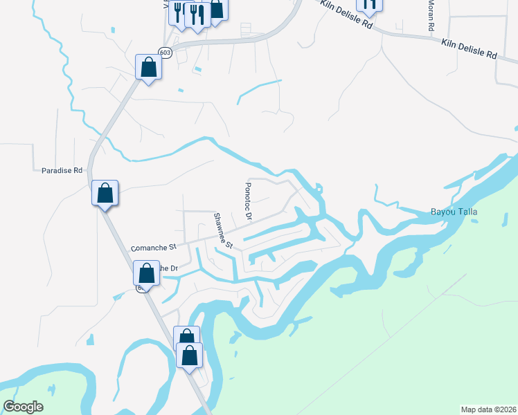 map of restaurants, bars, coffee shops, grocery stores, and more near 6028 Cherokee Place in Kiln