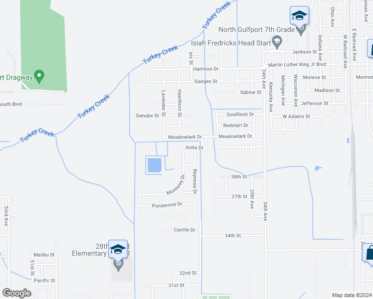 map of restaurants, bars, coffee shops, grocery stores, and more near 3801 Monterey Drive in Gulfport