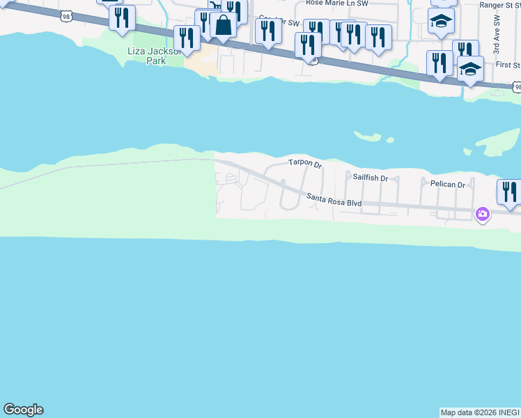 map of restaurants, bars, coffee shops, grocery stores, and more near 926a Whelk Court in Okaloosa Island
