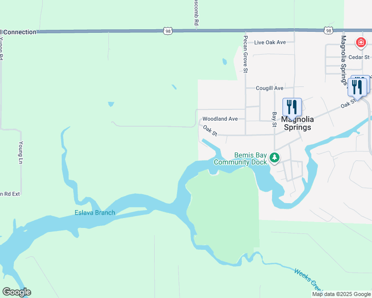 map of restaurants, bars, coffee shops, grocery stores, and more near 13951 Woodland Avenue in Magnolia Springs