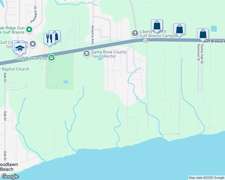 map of restaurants, bars, coffee shops, grocery stores, and more near 1684 Brantley Drive in Gulf Breeze