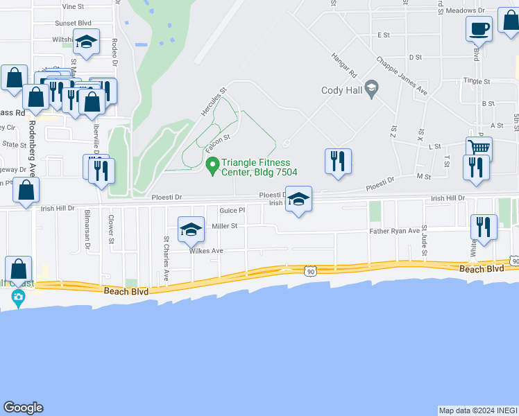 map of restaurants, bars, coffee shops, grocery stores, and more near 187 Summer Place in Biloxi