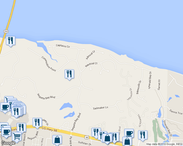 map of restaurants, bars, coffee shops, grocery stores, and more near 410 Admiral Court in Destin