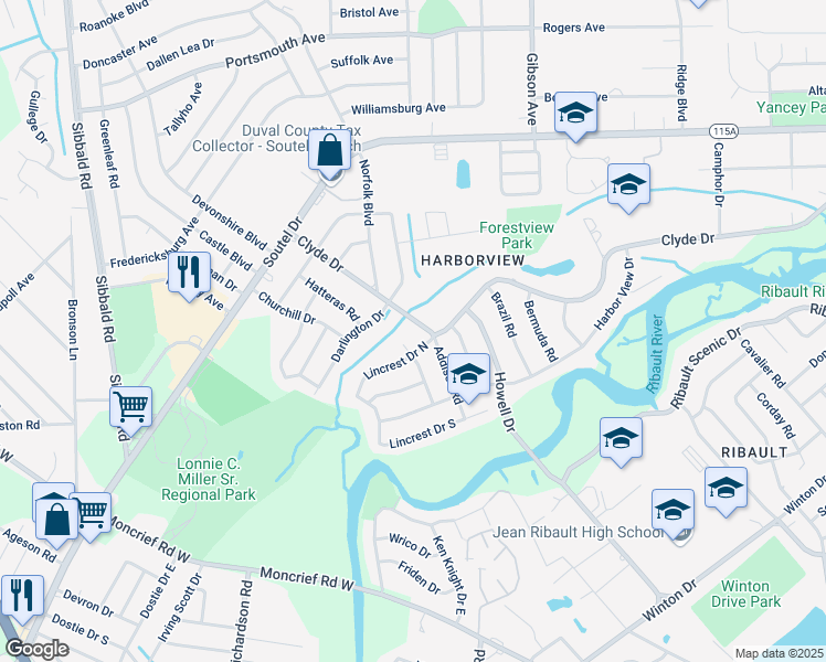 map of restaurants, bars, coffee shops, grocery stores, and more near 8571 Laurens Road in Jacksonville