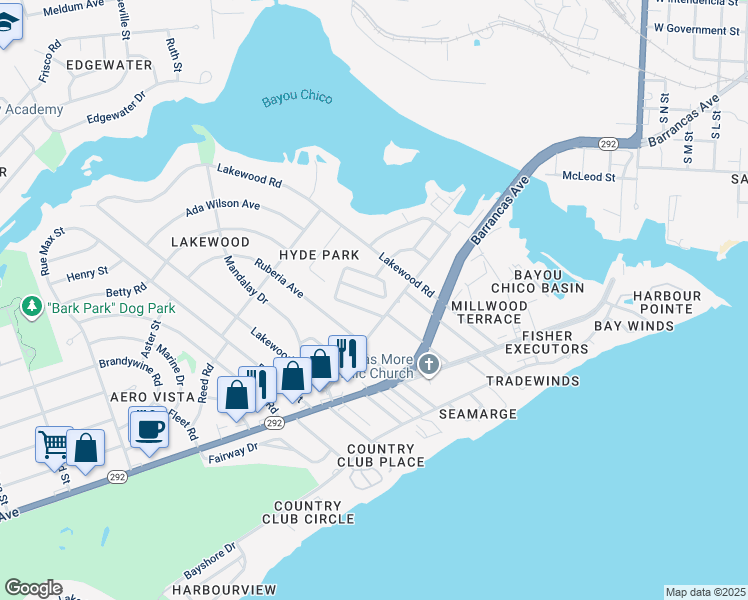 map of restaurants, bars, coffee shops, grocery stores, and more near 159 Cottage View Drive in Pensacola