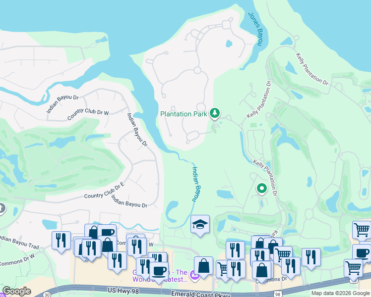 map of restaurants, bars, coffee shops, grocery stores, and more near 256 Leaning Pines Loop in Destin