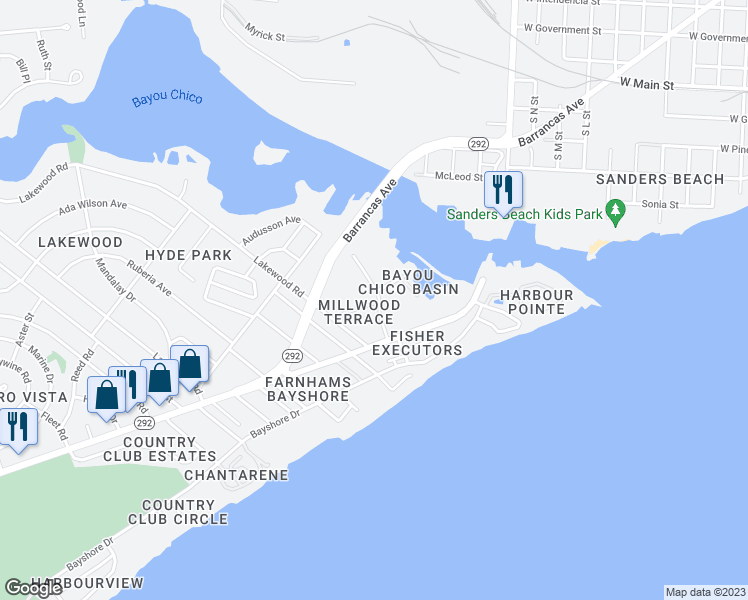 map of restaurants, bars, coffee shops, grocery stores, and more near 1180 Mahogany Mill Road in Pensacola
