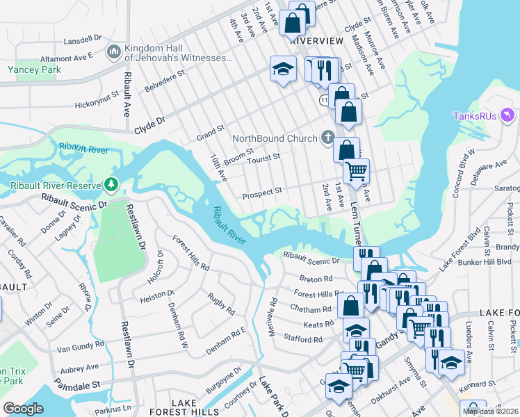 map of restaurants, bars, coffee shops, grocery stores, and more near 8644 7th Avenue in Jacksonville