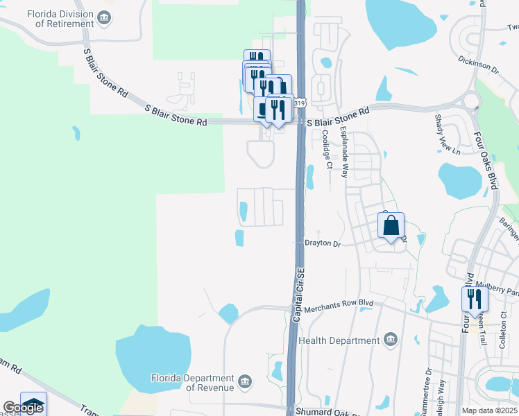 map of restaurants, bars, coffee shops, grocery stores, and more near 3700 Capital Circle Southeast in Tallahassee