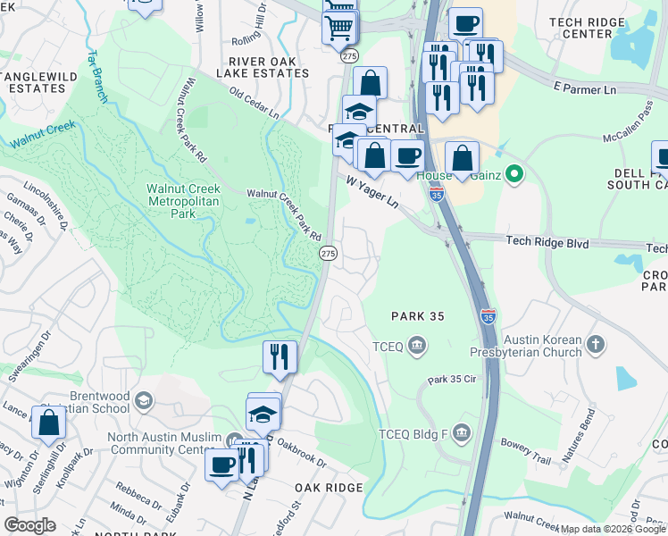 map of restaurants, bars, coffee shops, grocery stores, and more near 12139 North Lamar Boulevard in Austin