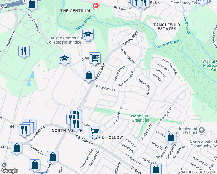 map of restaurants, bars, coffee shops, grocery stores, and more near 1907 Gracy Farms Lane in Austin