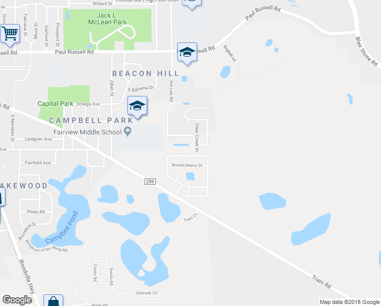 map of restaurants, bars, coffee shops, grocery stores, and more near 531 Brooke Hampton Drive in Tallahassee